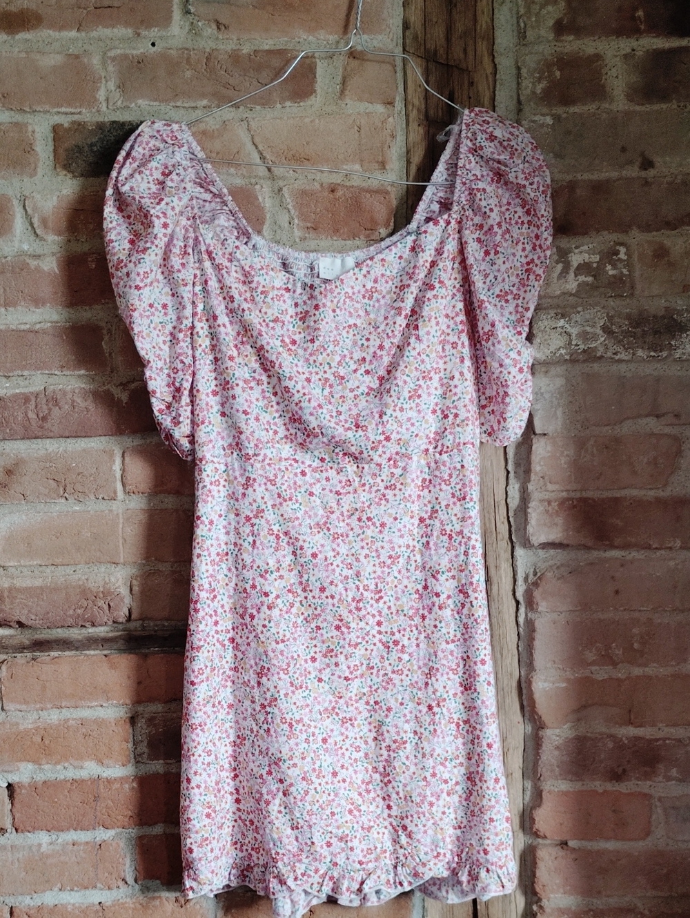 Dee Elly Puff Sleeve Ditsy Floral Cotton Mini Dress Sz M